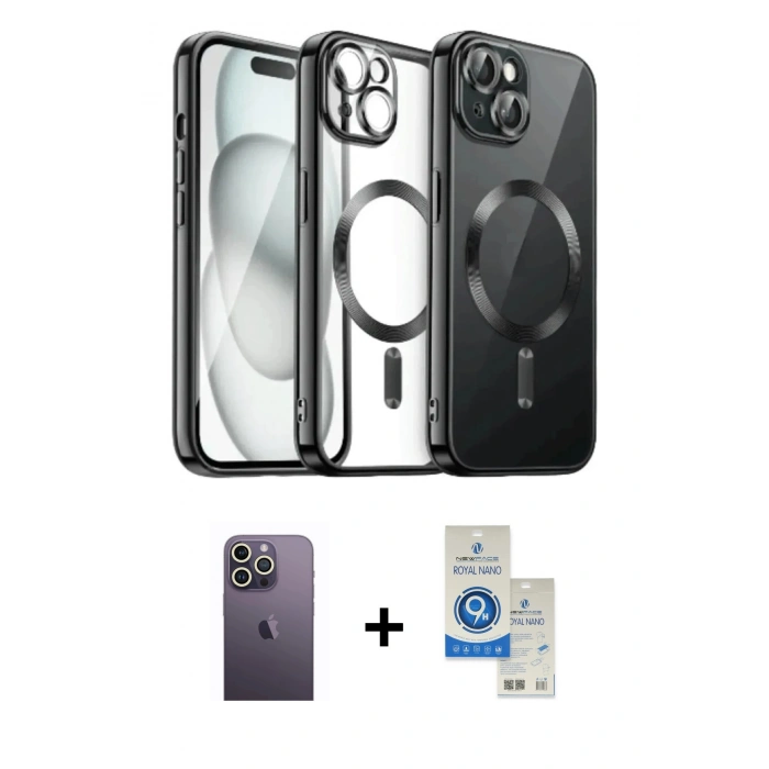 MARSİLYAN™- iPhone 12 Pro Max Kılıf Nova Işık Özel Seri - Şeffaf Royal Nano Ekran Koruyucu + Neon Fosforlu Kamera Lens - BZ