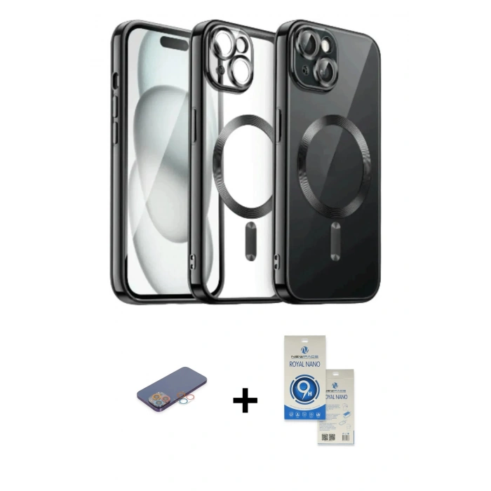 MARSİLYAN™- iPhone 12 Pro Max Kılıf Nova Işık Özel Seri - Şeffaf Royal Nano Ekran Koruyucu + Renkli Kamera Lens Koruma Cam - PE