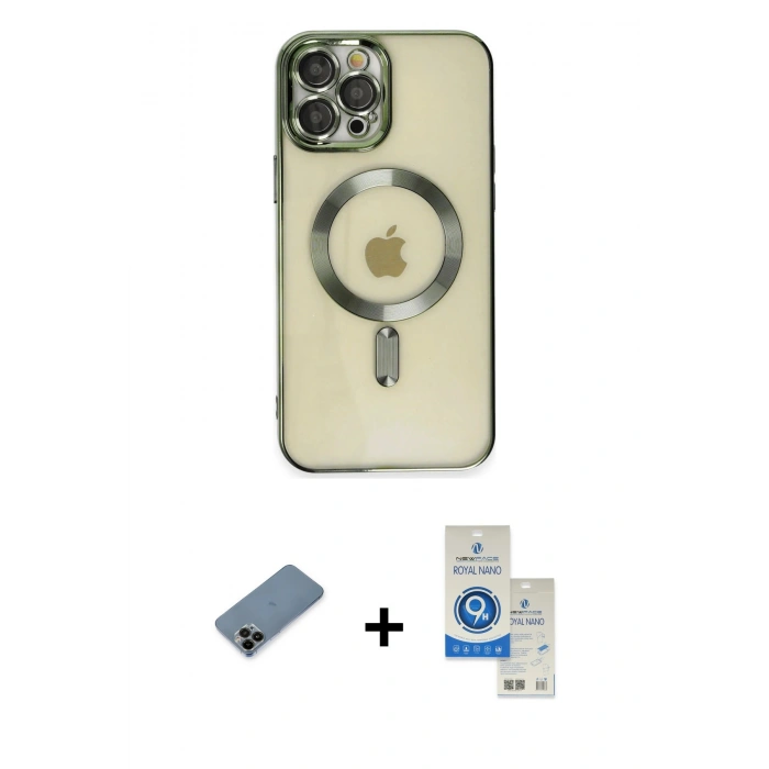MARSİLYAN™- iPhone 12 Pro Max Kılıf Nova Işık Özel Seri - Şeffaf Royal Nano Ekran Koruyucu + Shine Kamera Lens Koruma Cam - SH