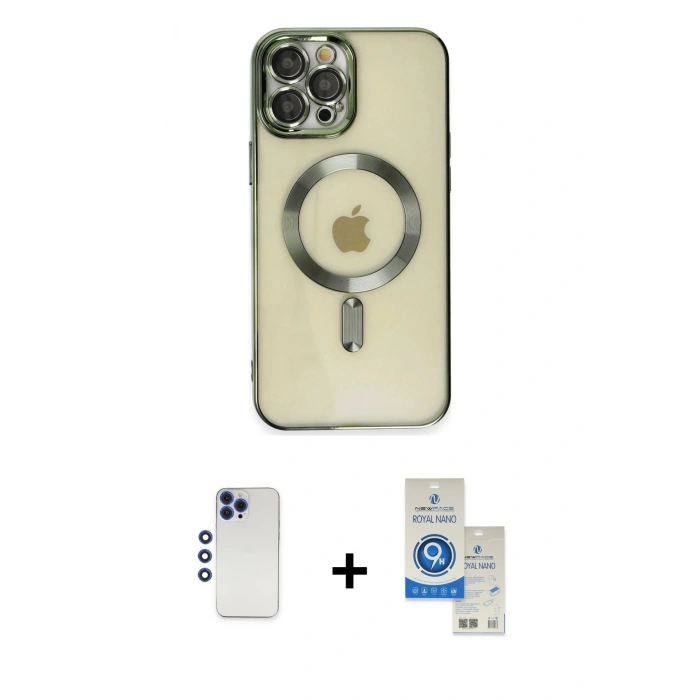 MARSİLYAN™- iPhone 12 Pro Max Kılıf Nova Işık Özel Seri - Şeffaf Royal Nano Ekran Koruyucu + Shine Kamera Lens - LT