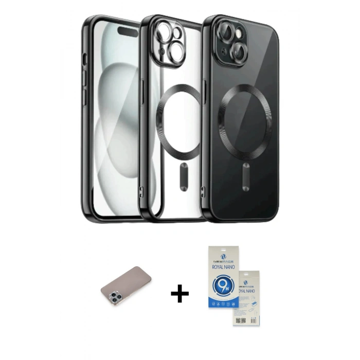 MARSİLYAN™- iPhone 12 Pro Max Kılıf Nova Işık Özel Seri - Şeffaf Royal Nano Ekran Koruyucu + Shine Kamera Lens Koruma Cam - SABE