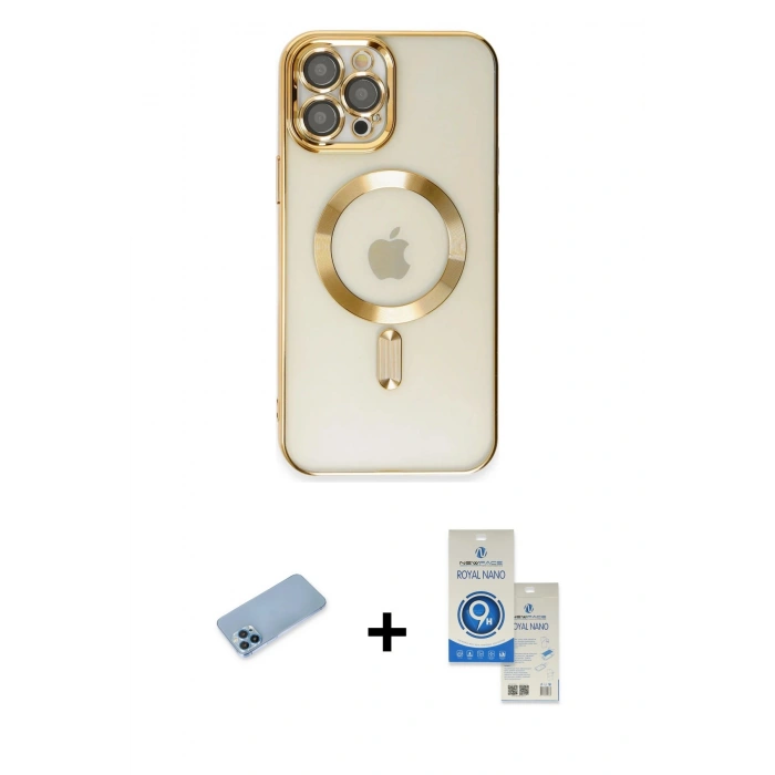 MARSİLYAN™- iPhone 12 Pro Max Kılıf Nova Işık Özel Seri - Şeffaf Royal Nano Ekran Koruyucu + Shine Kamera Lens Koruma Cam - MI