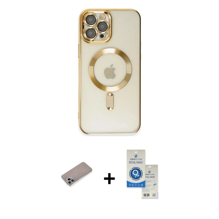 MARSİLYAN™- iPhone 12 Pro Max Kılıf Nova Işık Özel Seri - Şeffaf Royal Nano Ekran Koruyucu + Shine Kamera Lens Koruma Cam - SABE