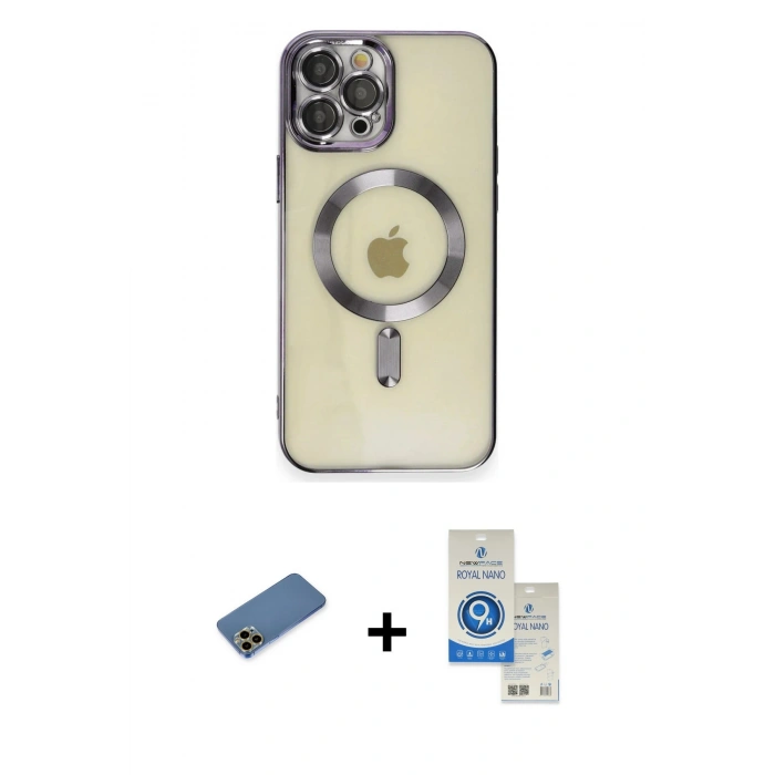 MARSİLYAN™- iPhone 12 Pro Max Kılıf Nova Işık Özel Seri - Şeffaf Royal Nano Ekran Koruyucu + Shine Kamera Lens Koruma Cam - GD