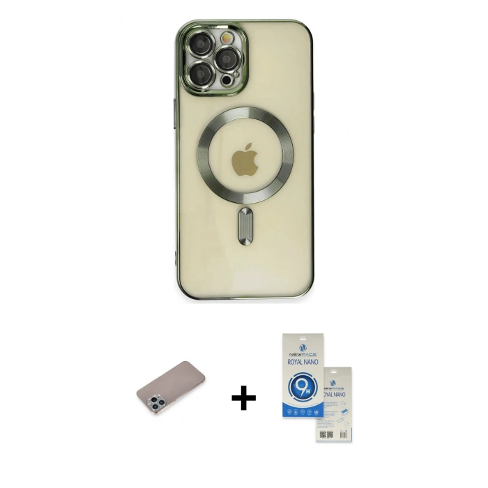 MARSİLYAN™- iPhone 12 Pro Max Kılıf Nova Işık Özel Seri - Şeffaf Royal Nano Ekran Koruyucu + Shine Kamera Lens Koruma Cam - SABE