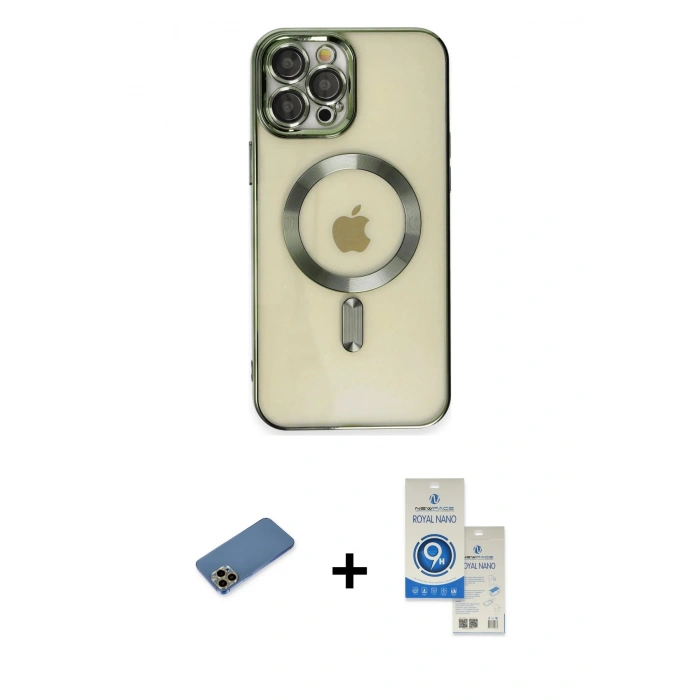 MARSİLYAN™- iPhone 12 Pro Max Kılıf Nova Işık Özel Seri - Şeffaf Royal Nano Ekran Koruyucu + Shine Kamera Lens Koruma Cam - GD