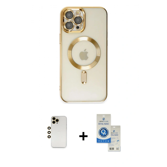 MARSİLYAN™- iPhone 12 Pro Max Kılıf Nova Işık Özel Seri - Şeffaf Royal Nano Ekran Koruyucu + Shine Kamera Lens - GD