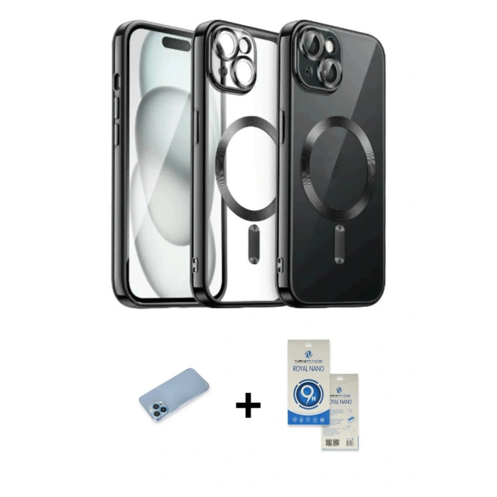 MARSİLYAN™- iPhone 12 Pro Max Kılıf Nova Işık Özel Seri - Şeffaf Royal Nano Ekran Koruyucu + Shine Kamera Lens Koruma Cam - MI