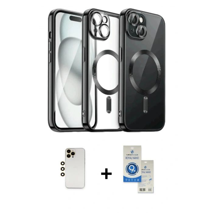 MARSİLYAN™- iPhone 12 Pro Max Kılıf Nova Işık Özel Seri - Şeffaf Royal Nano Ekran Koruyucu + Shine Kamera Lens - GD
