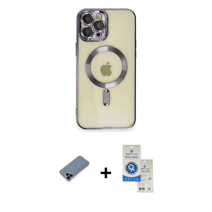 MARSİLYAN™- iPhone 12 Pro Max Kılıf Nova Işık Özel Seri - Şeffaf Royal Nano Ekran Koruyucu + Shine Kamera Lens Koruma Cam - SH