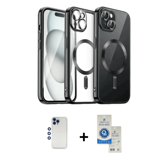 MARSİLYAN™- iPhone 12 Pro Max Kılıf Nova Işık Özel Seri - Şeffaf Royal Nano Ekran Koruyucu + Shine Kamera Lens - LT