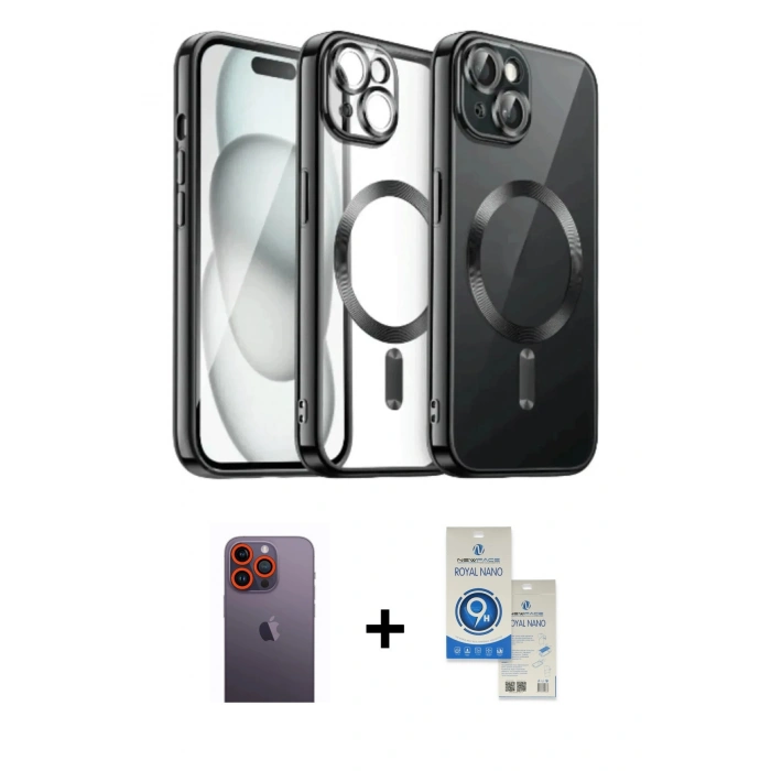 MARSİLYAN™- iPhone 12 Pro Max Kılıf Nova Işık Özel Seri - Şeffaf Royal Nano Ekran Koruyucu + Neon Fosforlu Kamera Lens - TU