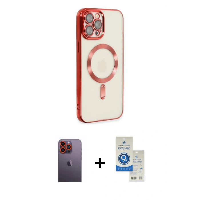 MARSİLYAN™- iPhone 12 Pro Max Kılıf Nova Işık Özel Seri - Şeffaf Royal Nano Ekran Koruyucu + Neon Fosforlu Kamera Lens - TU