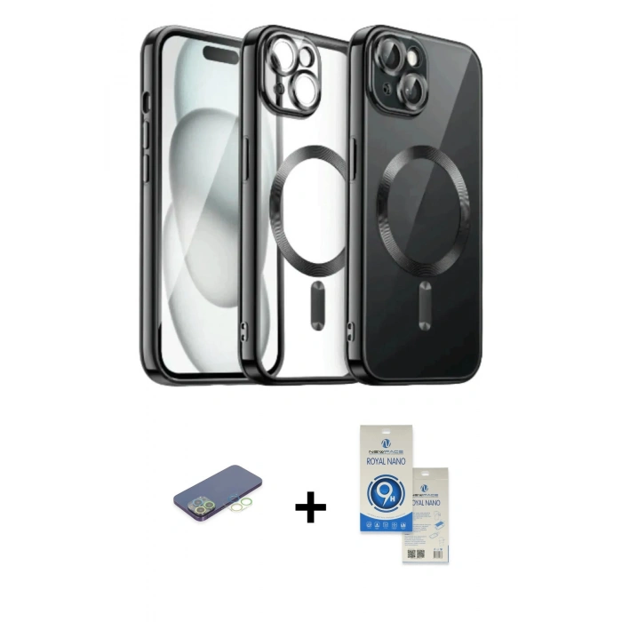 MARSİLYAN™- iPhone 12 Pro Max Kılıf Nova Işık Özel Seri - Şeffaf Royal Nano Ekran Koruyucu + Renkli Kamera Lens Koruma Cam - YL
