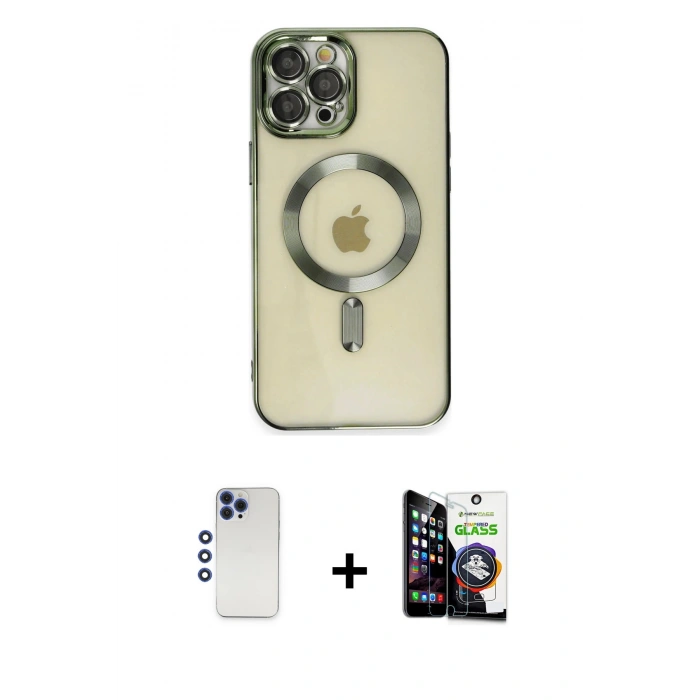 MARSİLYAN™- iPhone 12 Pro Max Kılıf Nova Işık Özel Seri - Şeffaf Temperli Cam Ekran Koruyucu + Shine Kamera Lens - LT