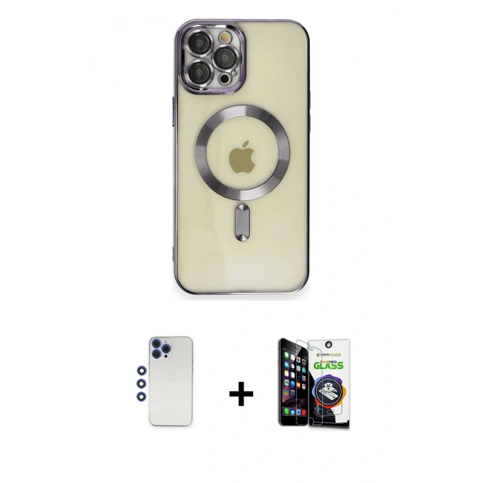 MARSİLYAN™- iPhone 12 Pro Max Kılıf Nova Işık Özel Seri - Şeffaf Temperli Cam Ekran Koruyucu + Shine Kamera Lens - LT