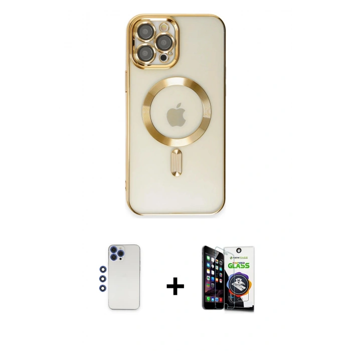 MARSİLYAN™- iPhone 12 Pro Max Kılıf Nova Işık Özel Seri - Şeffaf Temperli Cam Ekran Koruyucu + Shine Kamera Lens - LT
