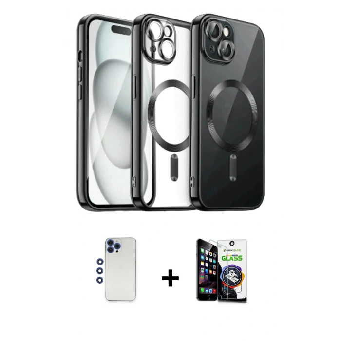MARSİLYAN™- iPhone 12 Pro Max Kılıf Nova Işık Özel Seri - Şeffaf Temperli Cam Ekran Koruyucu + Shine Kamera Lens - LT