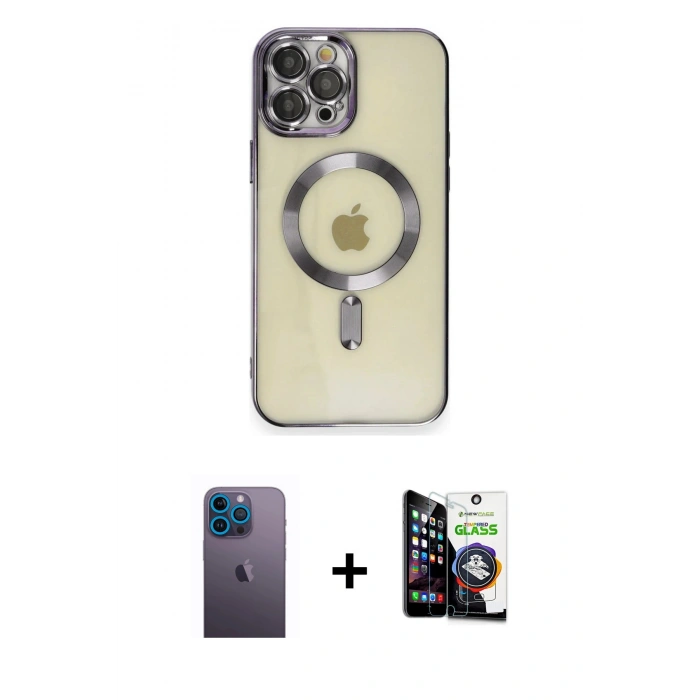 MARSİLYAN™- iPhone 12 Pro Max Kılıf Nova Işık Özel Seri - Şeffaf Temperli Cam Ekran Koruyucu + Neon Fosforlu Kamera Lens - MI