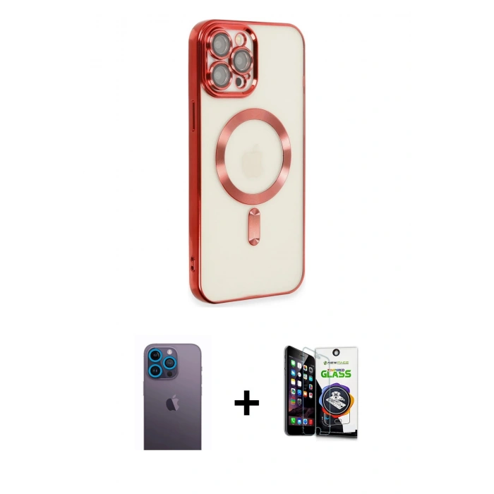 MARSİLYAN™- iPhone 12 Pro Max Kılıf Nova Işık Özel Seri - Şeffaf Temperli Cam Ekran Koruyucu + Neon Fosforlu Kamera Lens - MI