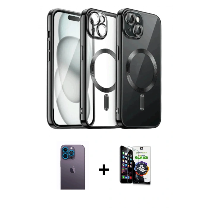 MARSİLYAN™- iPhone 12 Pro Max Kılıf Nova Işık Özel Seri - Şeffaf Temperli Cam Ekran Koruyucu + Neon Fosforlu Kamera Lens - MI