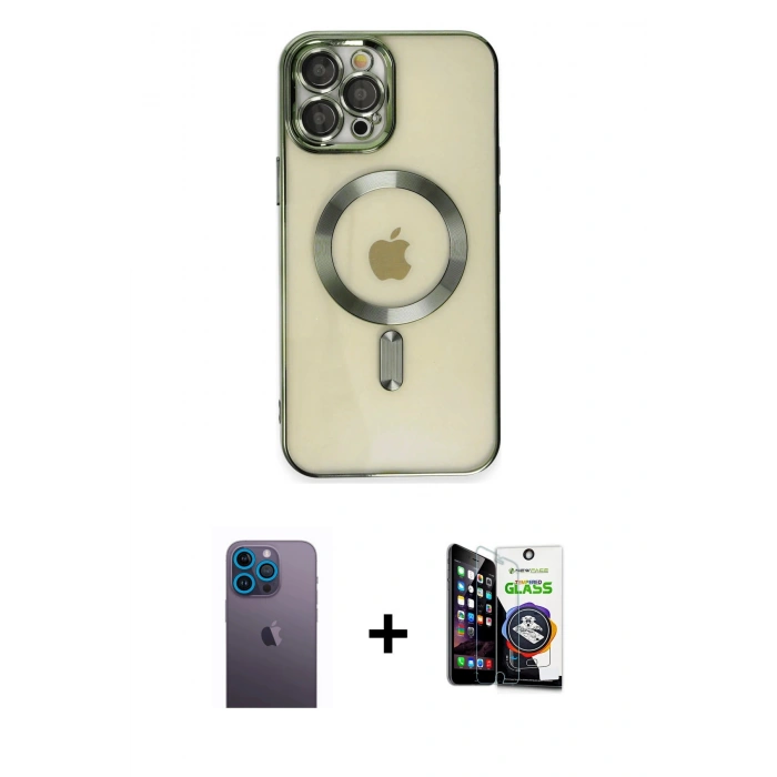 MARSİLYAN™- iPhone 12 Pro Max Kılıf Nova Işık Özel Seri - Şeffaf Temperli Cam Ekran Koruyucu + Neon Fosforlu Kamera Lens - MI