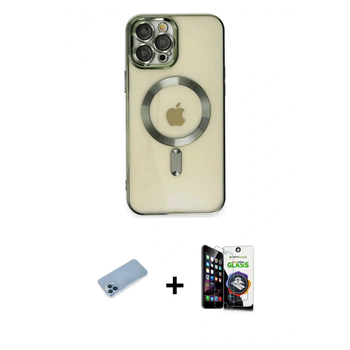 MARSİLYAN™- iPhone 12 Pro Max Kılıf Nova Işık Özel Seri - Şeffaf Temperli Cam Ekran Koruyucu + Shine Kamera Lens Koruma Cam - MI