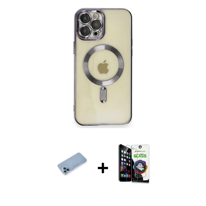 MARSİLYAN™- iPhone 12 Pro Max Kılıf Nova Işık Özel Seri - Şeffaf Temperli Cam Ekran Koruyucu + Shine Kamera Lens Koruma Cam - MI