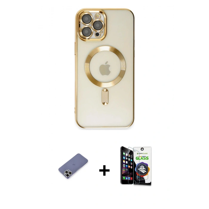 MARSİLYAN™- iPhone 12 Pro Max Kılıf Nova Işık Özel Seri - Şeffaf Temperli Cam Ekran Koruyucu + Metal Kamera Lens Koruma Cam - GD