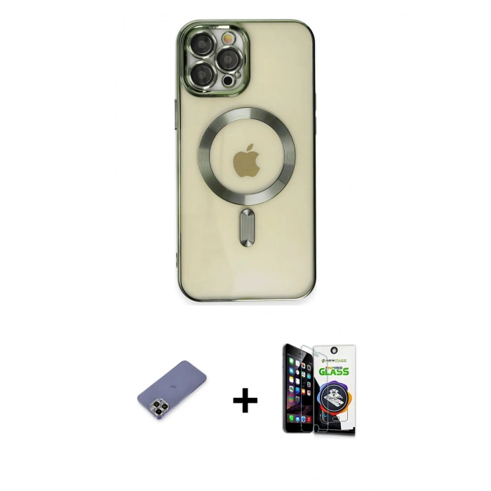 MARSİLYAN™- iPhone 12 Pro Max Kılıf Nova Işık Özel Seri - Şeffaf Temperli Cam Ekran Koruyucu + Metal Kamera Lens Koruma Cam - GD