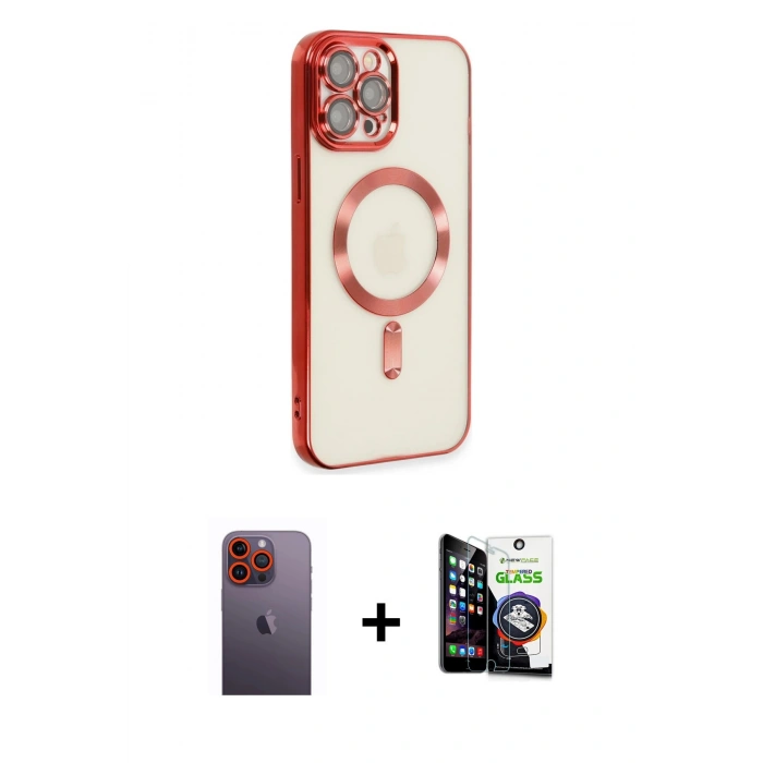 MARSİLYAN™- iPhone 12 Pro Max Kılıf Nova Işık Özel Seri - Şeffaf Temperli Cam Ekran Koruyucu + Neon Fosforlu Kamera Lens - TU