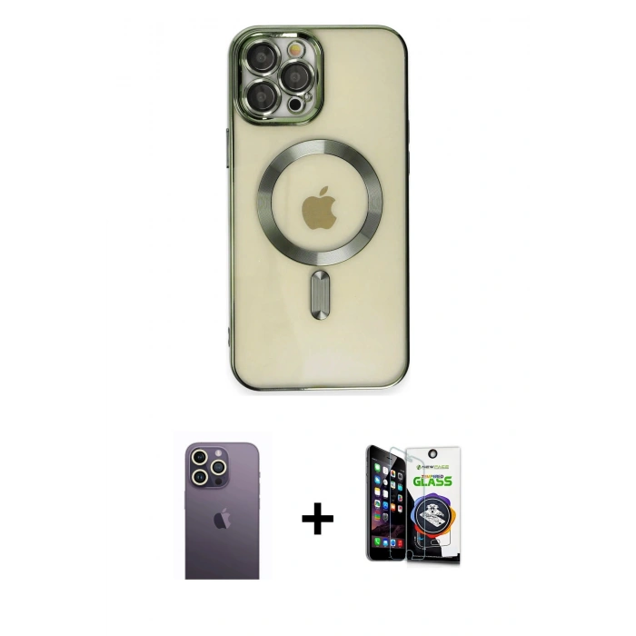 MARSİLYAN™- iPhone 12 Pro Max Kılıf Nova Işık Özel Seri - Şeffaf Temperli Cam Ekran Koruyucu + Neon Fosforlu Kamera Lens - BZ