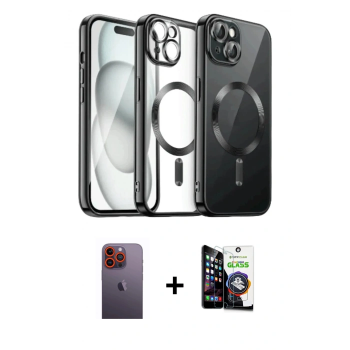 MARSİLYAN™- iPhone 12 Pro Max Kılıf Nova Işık Özel Seri - Şeffaf Temperli Cam Ekran Koruyucu + Neon Fosforlu Kamera Lens - TU