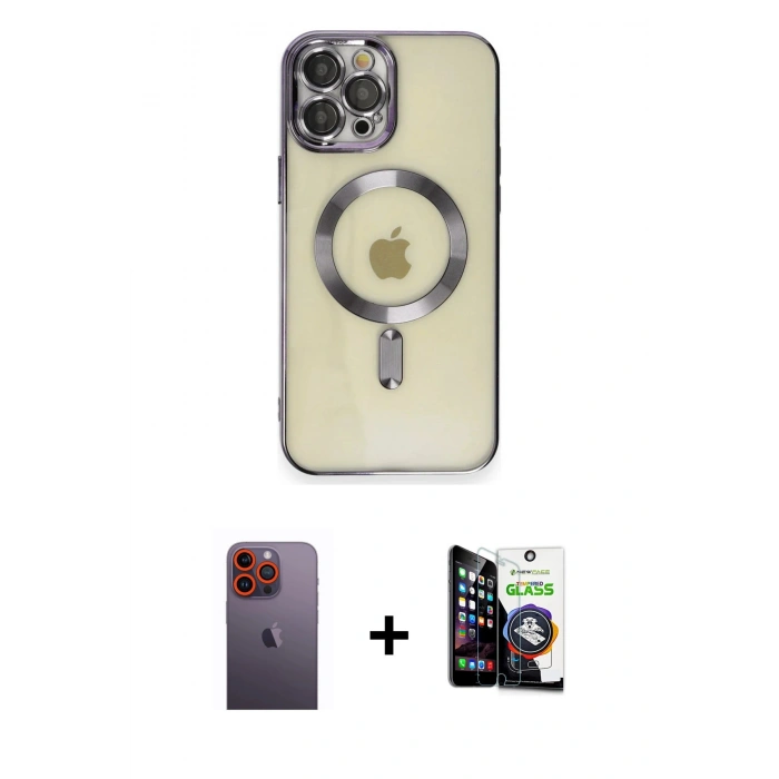 MARSİLYAN™- iPhone 12 Pro Max Kılıf Nova Işık Özel Seri - Şeffaf Temperli Cam Ekran Koruyucu + Neon Fosforlu Kamera Lens - TU