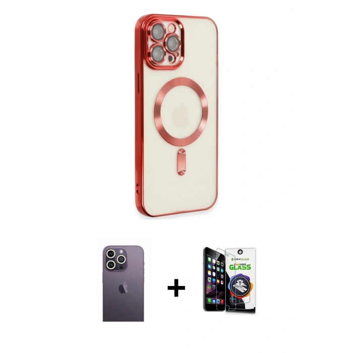 MARSİLYAN™- iPhone 12 Pro Max Kılıf Nova Işık Özel Seri - Şeffaf Temperli Cam Ekran Koruyucu + Neon Fosforlu Kamera Lens - BZ