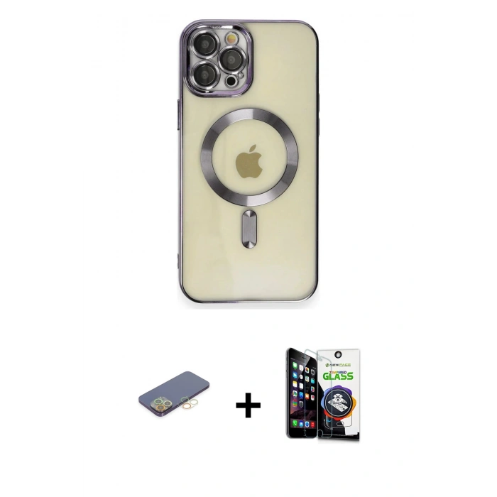 MARSİLYAN™- iPhone 12 Pro Max Kılıf Nova Işık Özel Seri - Şeffaf Temperli Cam Ekran Koruyucu + Renkli Kamera Lens Koruma Cam - SI