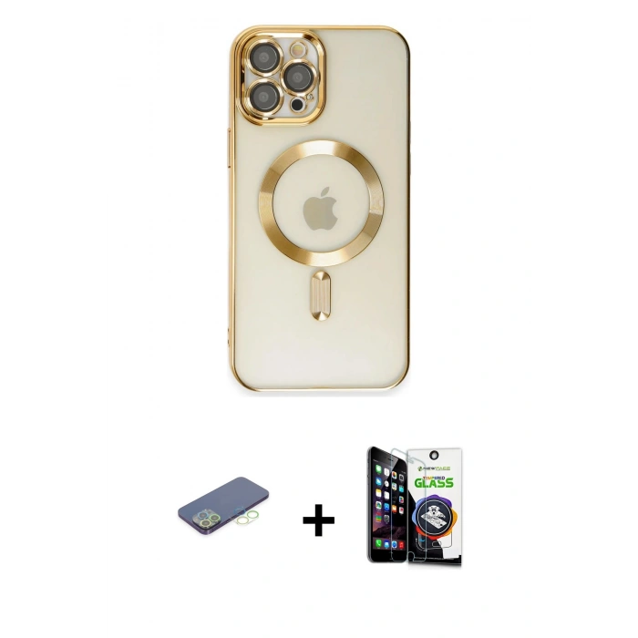 MARSİLYAN™- iPhone 12 Pro Max Kılıf Nova Işık Özel Seri - Şeffaf Temperli Cam Ekran Koruyucu + Renkli Kamera Lens Koruma Cam - YL