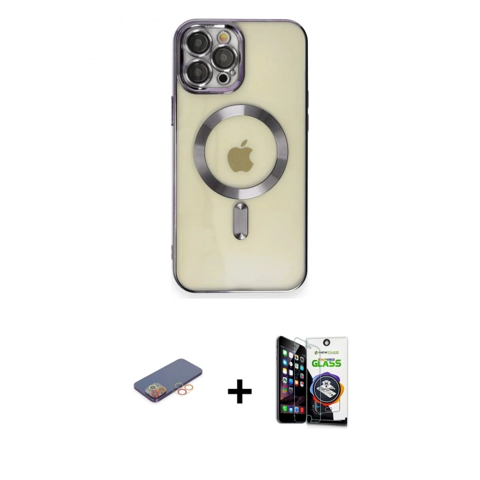 MARSİLYAN™- iPhone 12 Pro Max Kılıf Nova Işık Özel Seri - Şeffaf Temperli Cam Ekran Koruyucu + Renkli Kamera Lens Koruma Cam - TU
