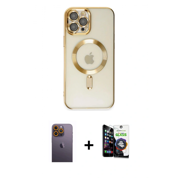 MARSİLYAN™- iPhone 12 Pro Max Kılıf Nova Işık Özel Seri - Şeffaf Temperli Cam Ekran Koruyucu + Neon Fosforlu Kamera Lens - SI