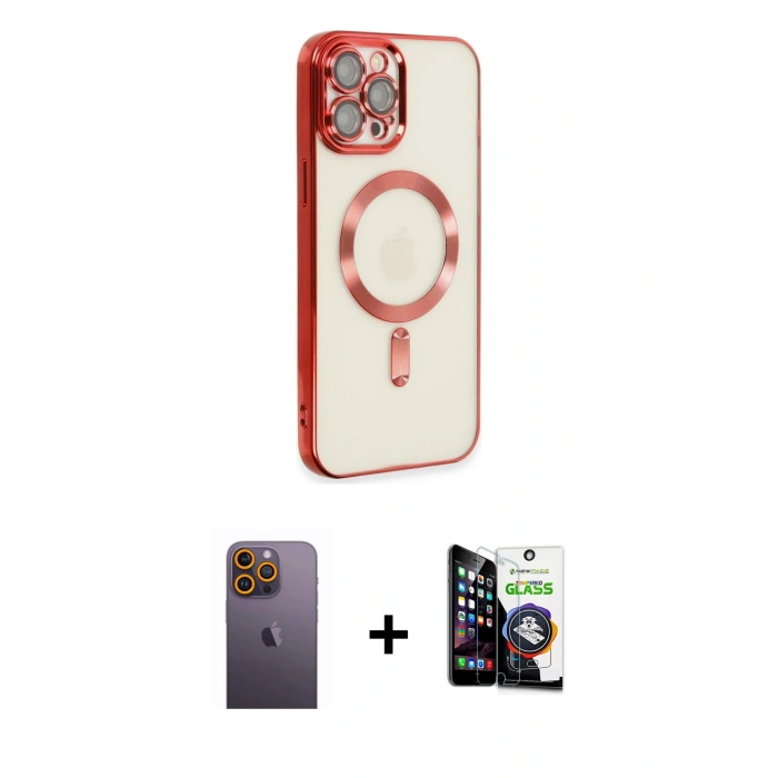MARSİLYAN™- iPhone 12 Pro Max Kılıf Nova Işık Özel Seri - Şeffaf Temperli Cam Ekran Koruyucu + Neon Fosforlu Kamera Lens - SI