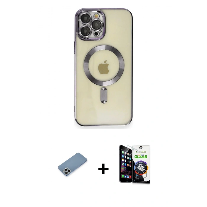 MARSİLYAN™- iPhone 12 Pro Max Kılıf Nova Işık Özel Seri - Şeffaf Temperli Cam Ekran Koruyucu + Shine Kamera Lens Koruma Cam - GS