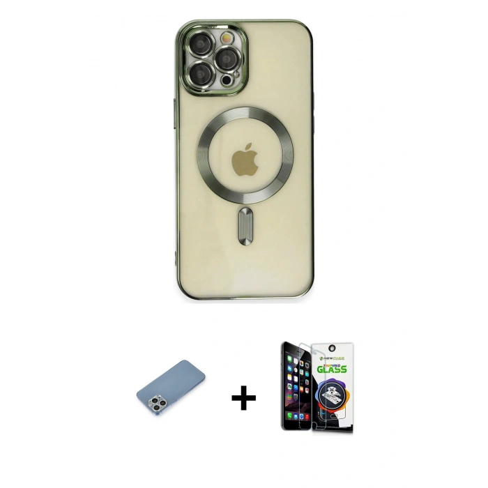 MARSİLYAN™- iPhone 12 Pro Max Kılıf Nova Işık Özel Seri - Şeffaf Temperli Cam Ekran Koruyucu + Shine Kamera Lens Koruma Cam - GS