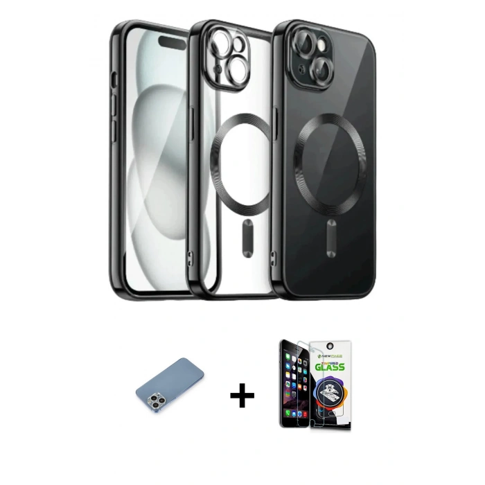 MARSİLYAN™- iPhone 12 Pro Max Kılıf Nova Işık Özel Seri - Şeffaf Temperli Cam Ekran Koruyucu + Shine Kamera Lens Koruma Cam - GS