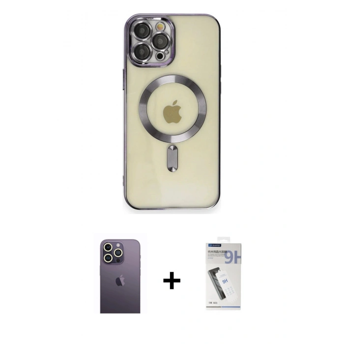 MARSİLYAN™- iPhone 12 Pro Max Kılıf Nova Işık Özel Seri - Şeffaf Uv Polymer Nano Ekran Koruyucu + Neon Fosforlu Kamera Lens - BZ