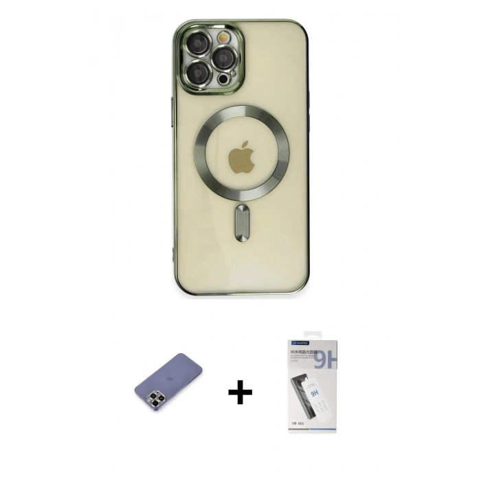 MARSİLYAN™- iPhone 12 Pro Max Kılıf Nova Işık Özel Seri - Şeffaf Uv Polymer Nano Ekran Koruyucu + Metal Kamera Lens Koruma Cam - GD