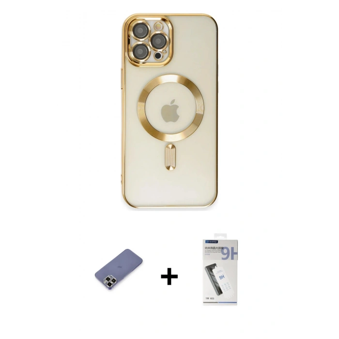 MARSİLYAN™- iPhone 12 Pro Max Kılıf Nova Işık Özel Seri - Şeffaf Uv Polymer Nano Ekran Koruyucu + Metal Kamera Lens Koruma Cam - GD