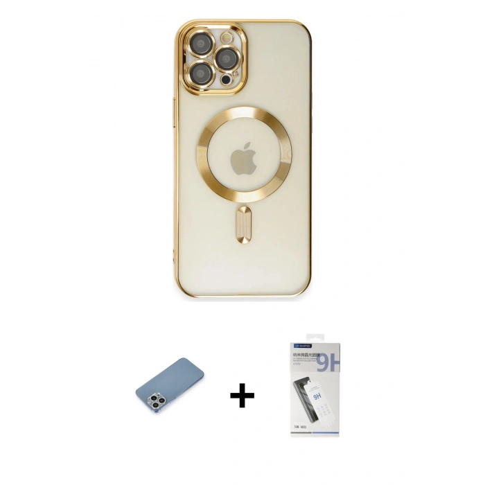 MARSİLYAN™- iPhone 12 Pro Max Kılıf Nova Işık Özel Seri - Şeffaf Uv Polymer Nano Ekran Koruyucu + Gümüş Shine Kamera Lens Koruma Cam