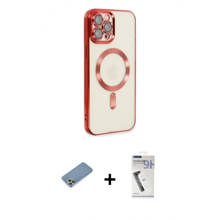 MARSİLYAN™- iPhone 12 Pro Max Kılıf Nova Işık Özel Seri - Şeffaf Uv Polymer Nano Ekran Koruyucu + Gümüş Shine Kamera Lens Koruma Cam