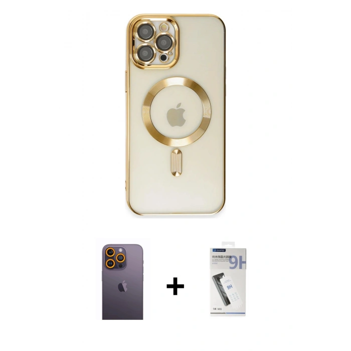 MARSİLYAN™- iPhone 12 Pro Max Kılıf Nova Işık Özel Seri - Şeffaf Uv Polymer Nano Ekran Koruyucu + Neon Fosforlu Kamera Lens - SI