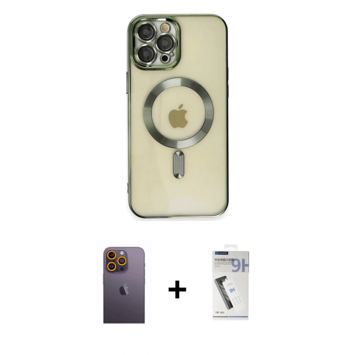 MARSİLYAN™- iPhone 12 Pro Max Kılıf Nova Işık Özel Seri - Şeffaf Uv Polymer Nano Ekran Koruyucu + Neon Fosforlu Kamera Lens - SI